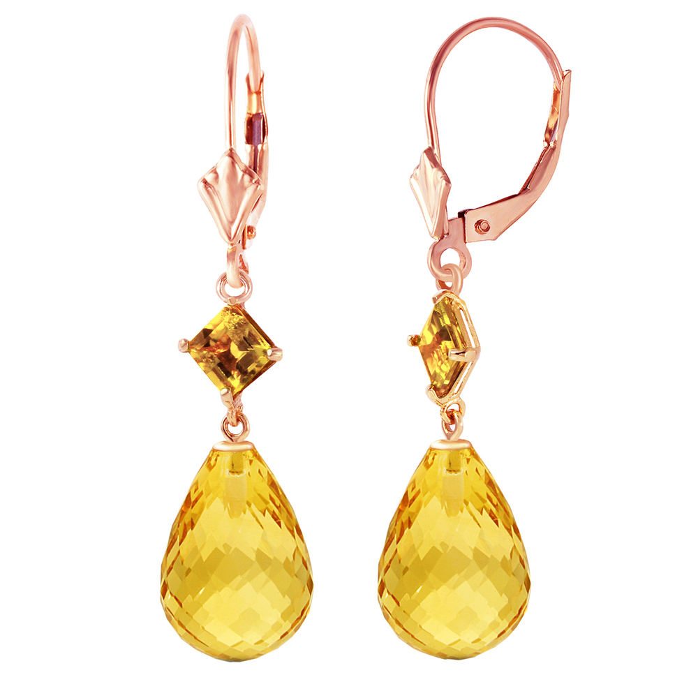 14K. SOLID GOLD LEVER BACK EARRING WITH CITRINES (Rose Gold) - Picture 2 of 3
